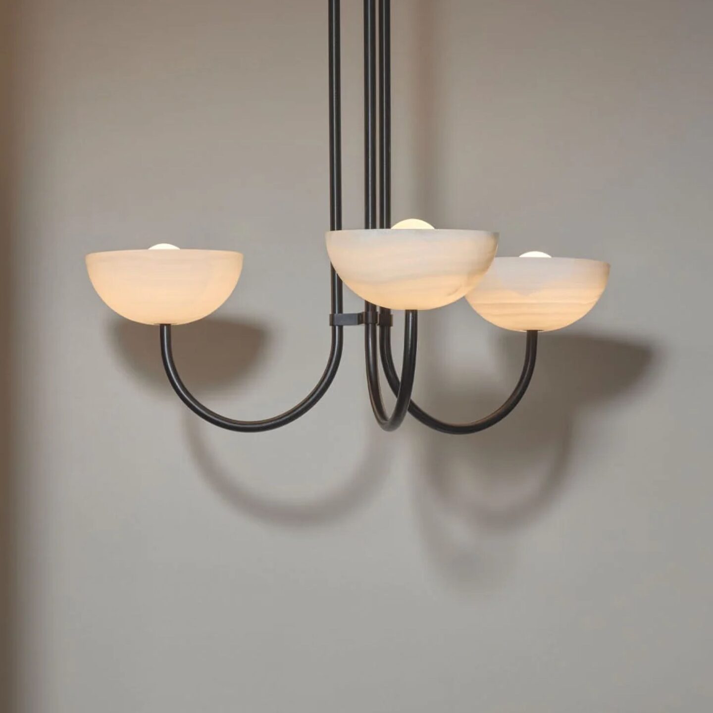 Aurelia Chandelier, Triple Pendant Small White Onyx, Brushed Black
